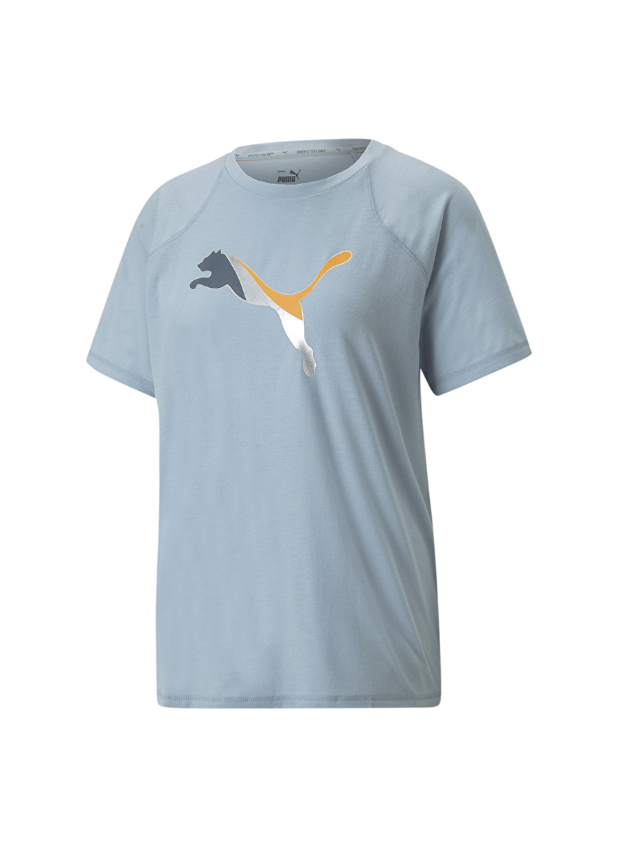 Puma Bisiklet Yaka Düz Mavi Kadın T-Shirt 84980279 Evostripe Tee