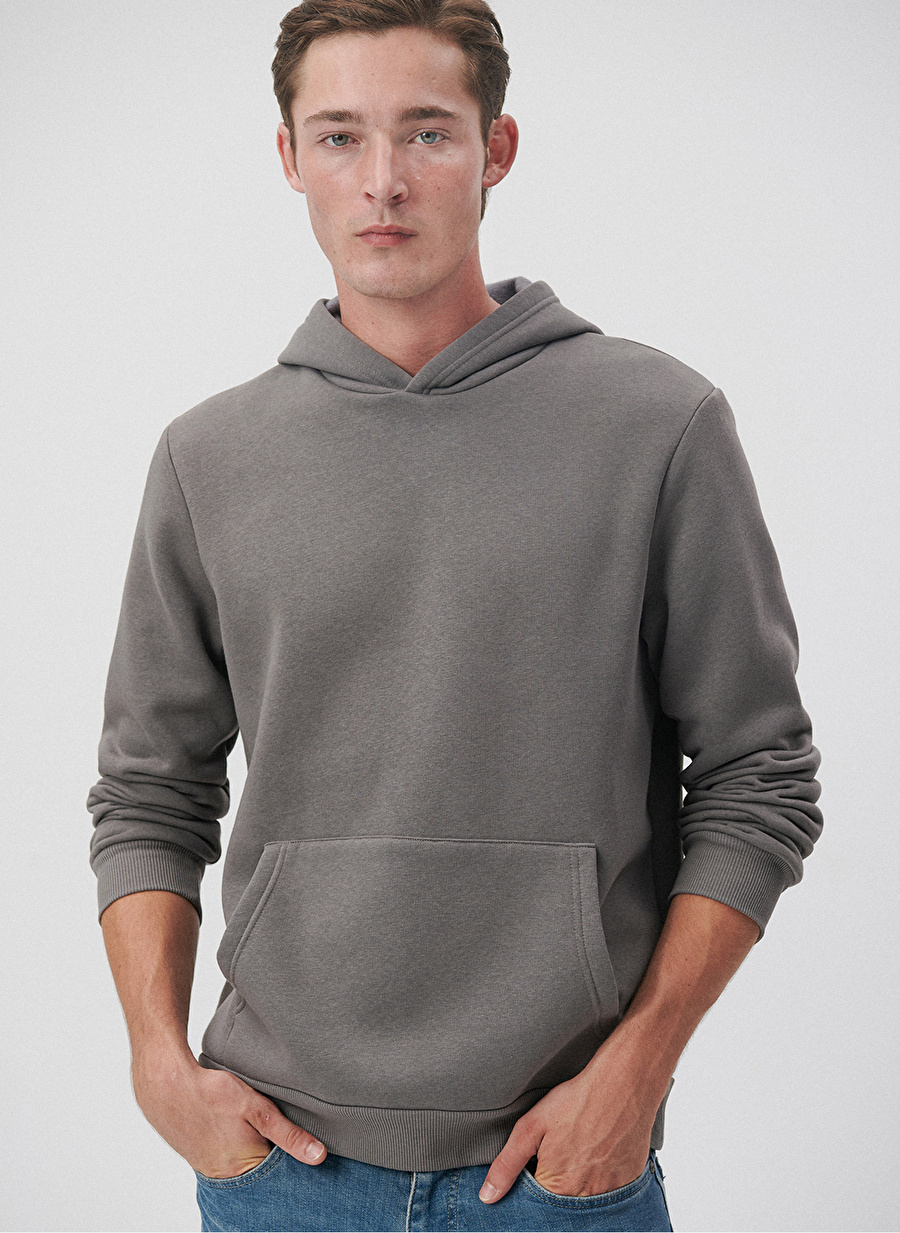 Mavi Kapüşonlu Regular Fit Düz Gri Erkek Şardonlu Sweatshirt M0610937-70096_0