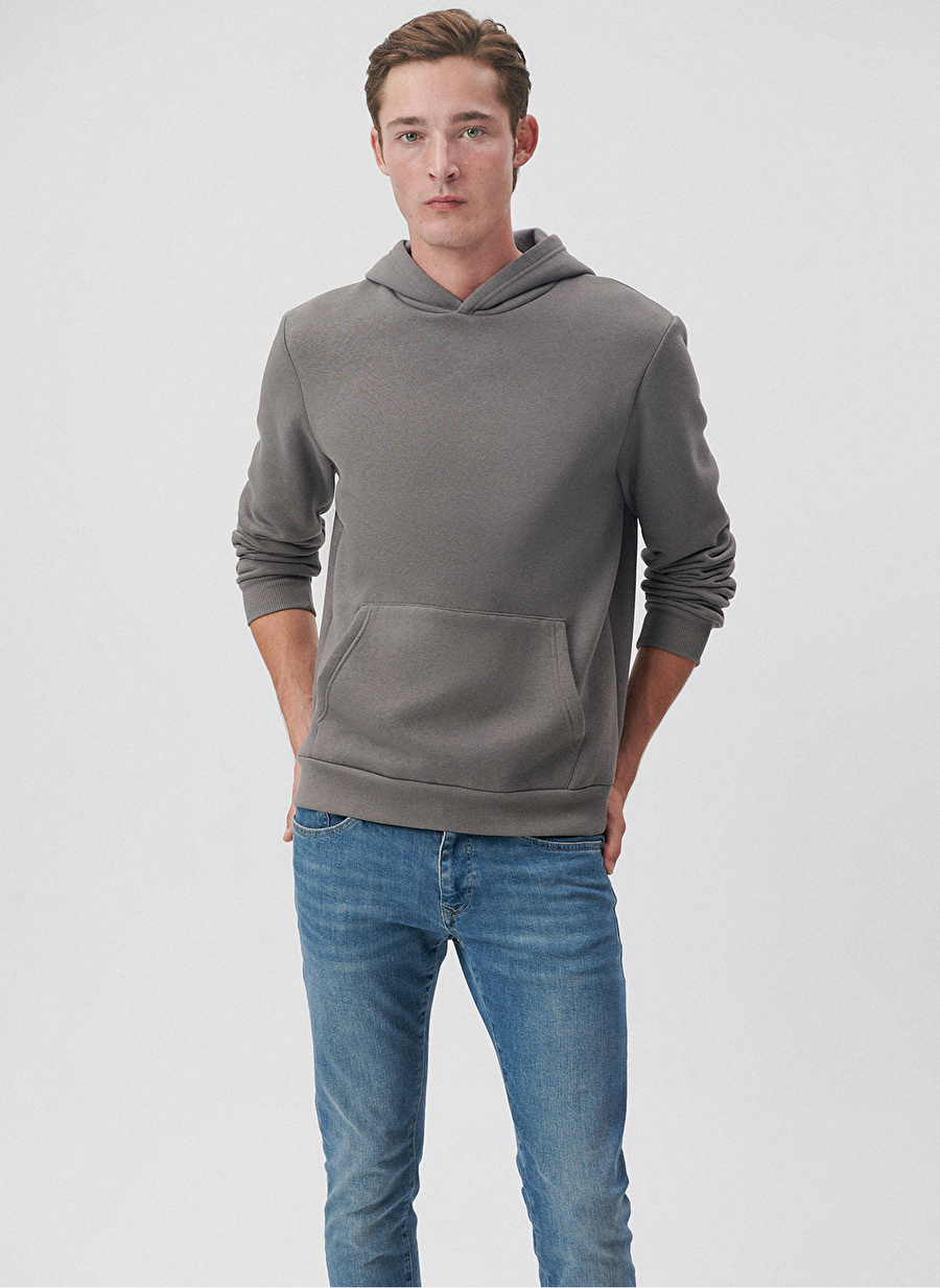 Mavi Kapüşonlu Regular Fit Düz Gri Erkek Şardonlu Sweatshirt M0610937-70096_1