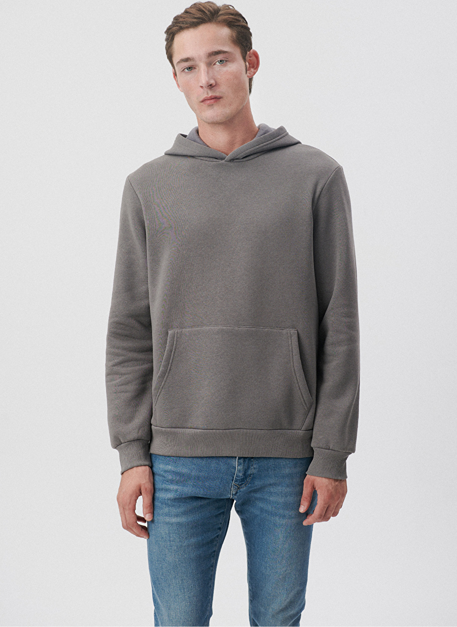 Mavi Kapüşonlu Regular Fit Düz Gri Erkek Şardonlu Sweatshirt M0610937-70096_2