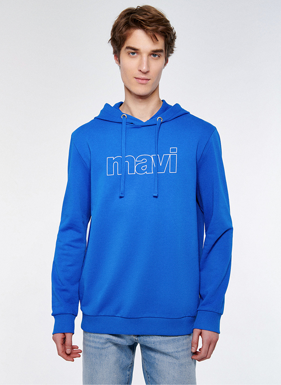 Mavi Kapüşon Yaka Saks Erkek Sweatshırt M065606-70913_LOGO KAPÜŞONLU SWEATS_1