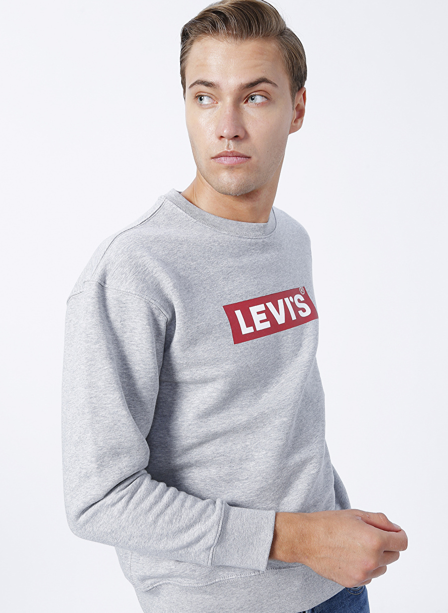 Levis Bisiklet Yaka Beyaz Erkek Sweatshırt LSE T3 RELAXED GRAP C BT CREW 1 MHG