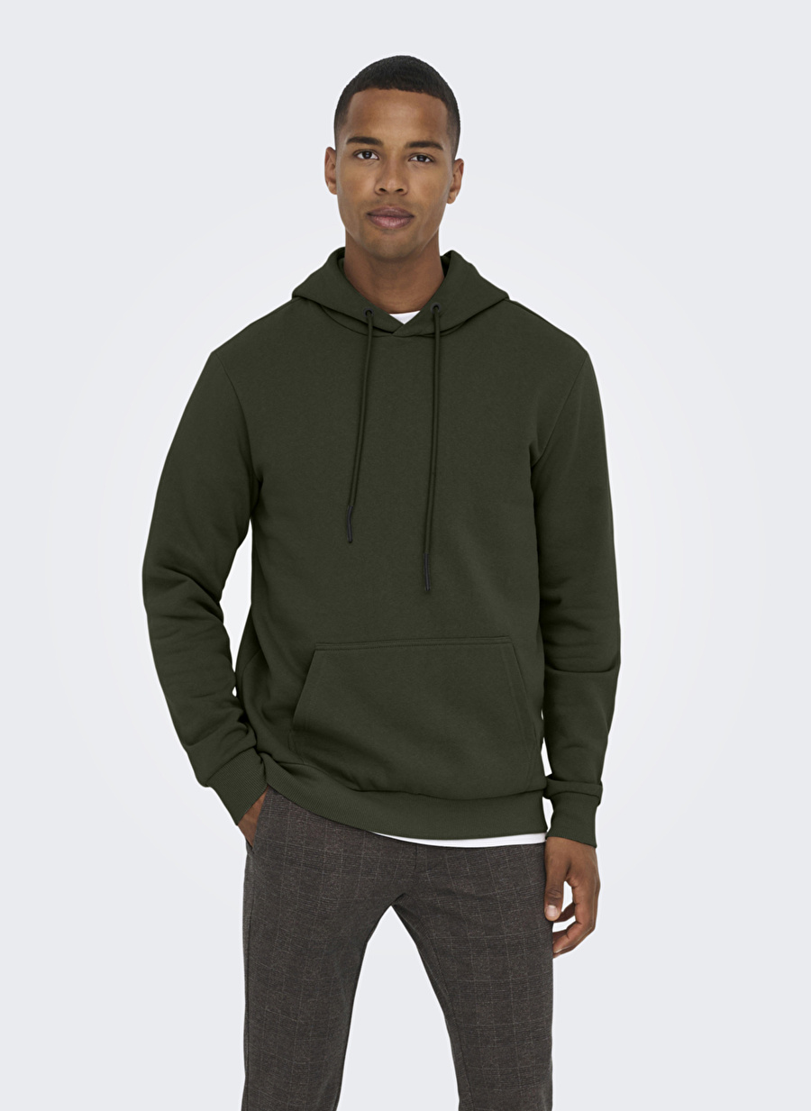 Only & Sons Kapüşonlu Regular Fit Düz Koyu Gri Erkek Şardonlu Sweatshirt 22018685_ONSCERES HOODIE SWEAT NOOS