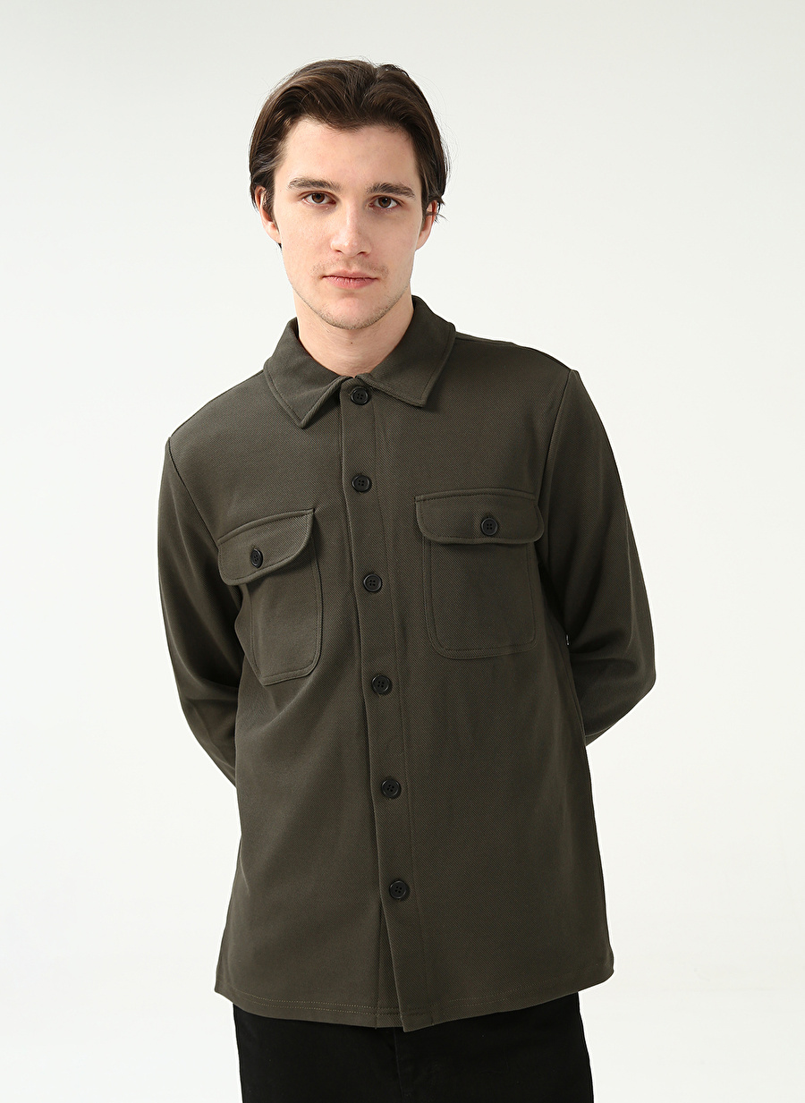 Only & Sons Düz Koyu Gri Erkek Gömlek 22021279_ONSNEWKODYL OVERSHIRT SWEA