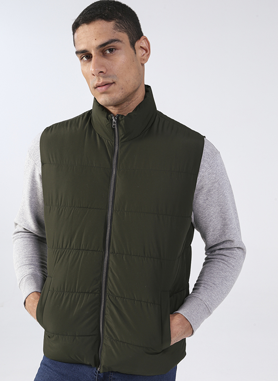 Only & Sons Koyu Gri Düz Yaka Erkek Düz Şişme Yelek 22022232_ONSMELVIN LIFE PUFFER VEST