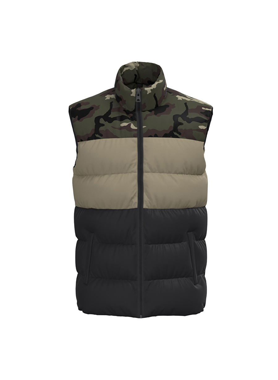 Only & Sons Yağ Yeşili Düz Yaka Erkek Düz Şişme Yelek 22022232_ONSMELVIN LIFE PUFFER VEST