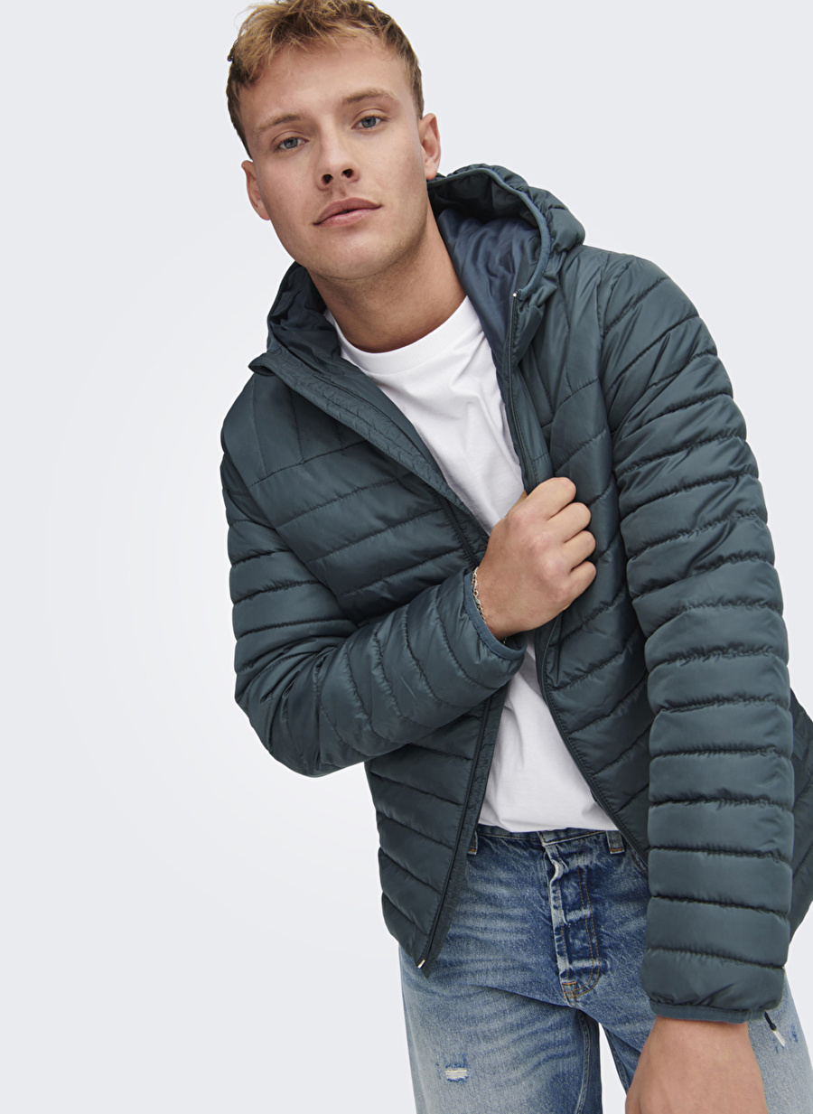 Only & Sons Koyu Mavi Erkek Kapüşonlu   Mont 22022613_ONSPIET QUILTED HOOD JACKE