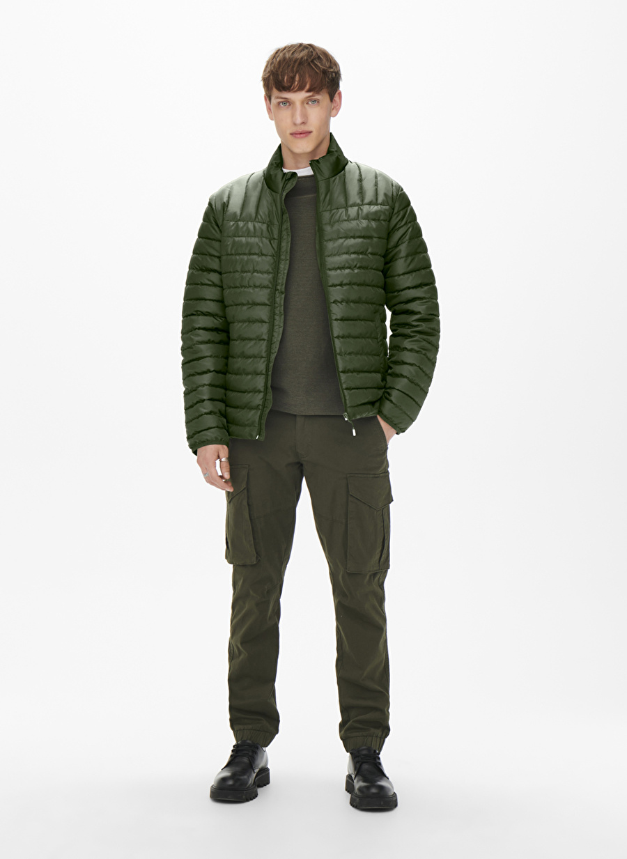 Only & Sons Regular Fit Koyu Gri Erkek Kısa Şişme Mont 22022612_ONSPIET QUILTED  HIGHNECK