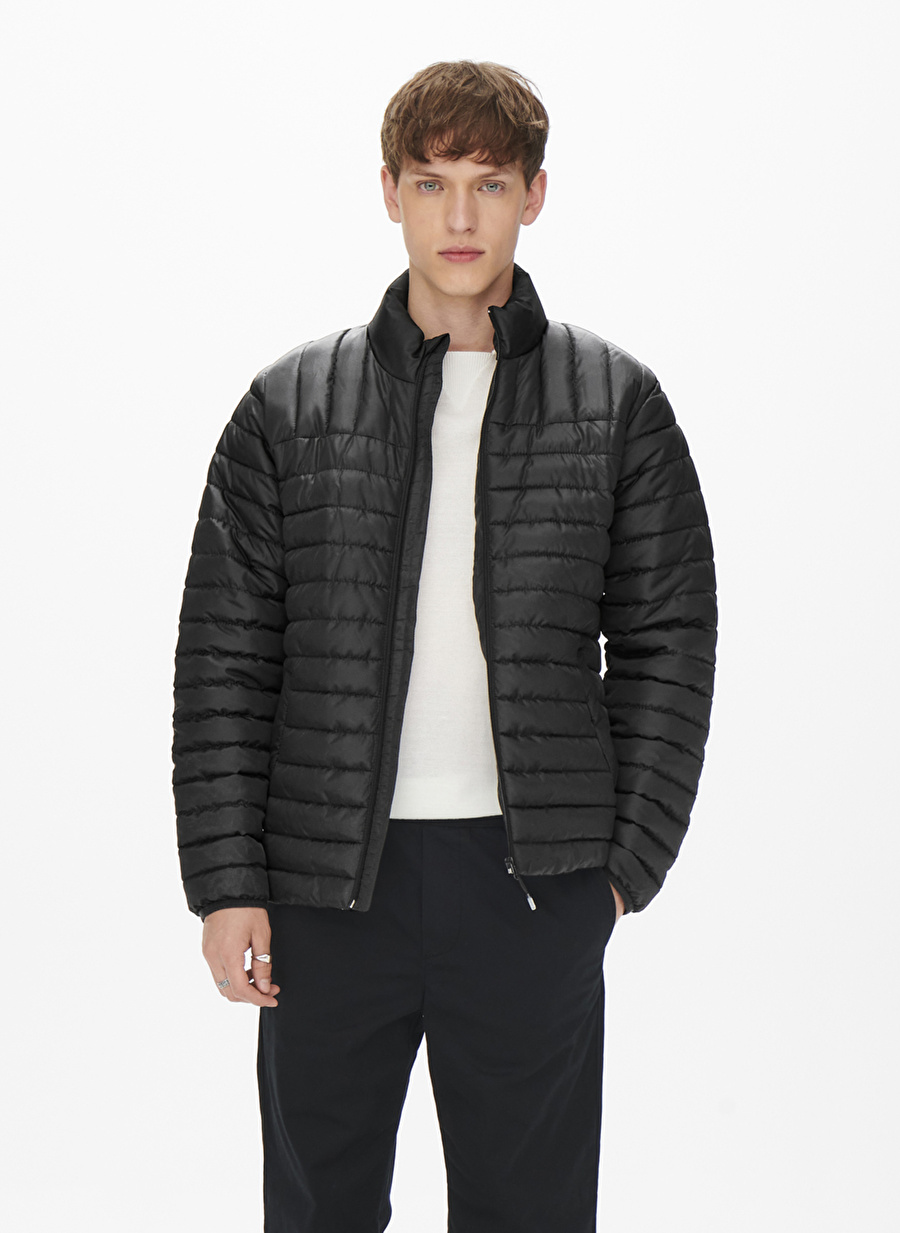 Only & Sons Regular Fit Siyah Erkek Kısa Şişme Mont 22022612_ONSPIET QUILTED  HIGHNECK