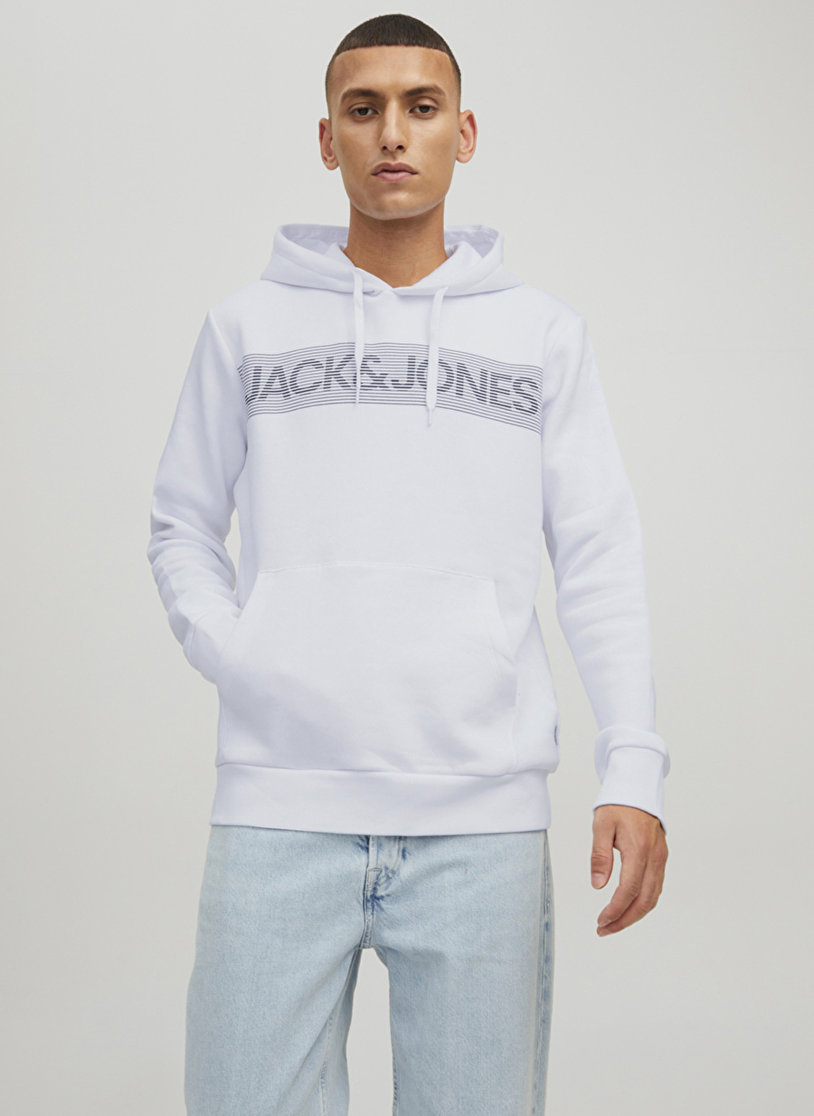 Jack & Jones Kapüşon Yaka Beyaz Erkek Sweatshırt 12152840_JJECORP LOGO SWEAT HOOD NO