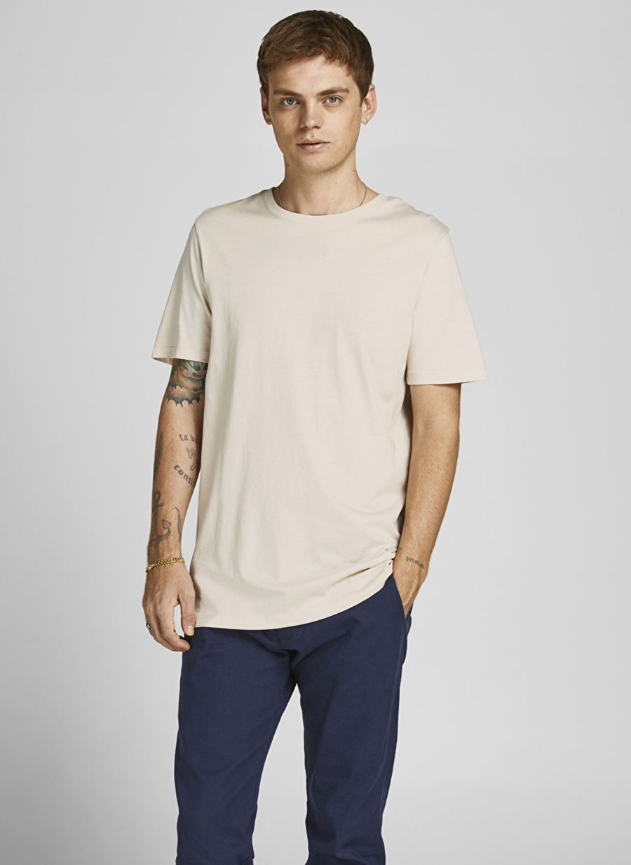 Jack & Jones Bisiklet Yaka Düz Bej Erkek T-Shirt 12156101_JJEORGANIC BASIC TEE SS O-_3