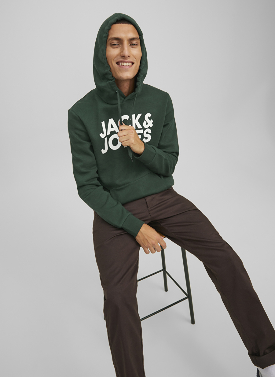 Jack & Jones Kapüşon Yaka Koyu Yeşil Erkek Sweatshırt 12152840_JJECORP LOGO SWEAT HOOD NO