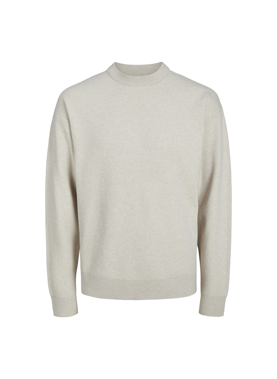 Jack & Jones Bisiklet Yaka Düz Bej Erkek Kazak 12196884_JORKEEGAN KNIT CREW NECK