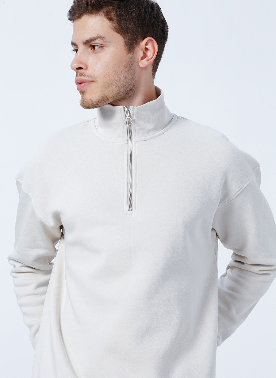 Jack & Jones Dik Yaka Bej Erkek Sweatshırt 12195145_JORBRINK SWEAT QUARTER ZIP