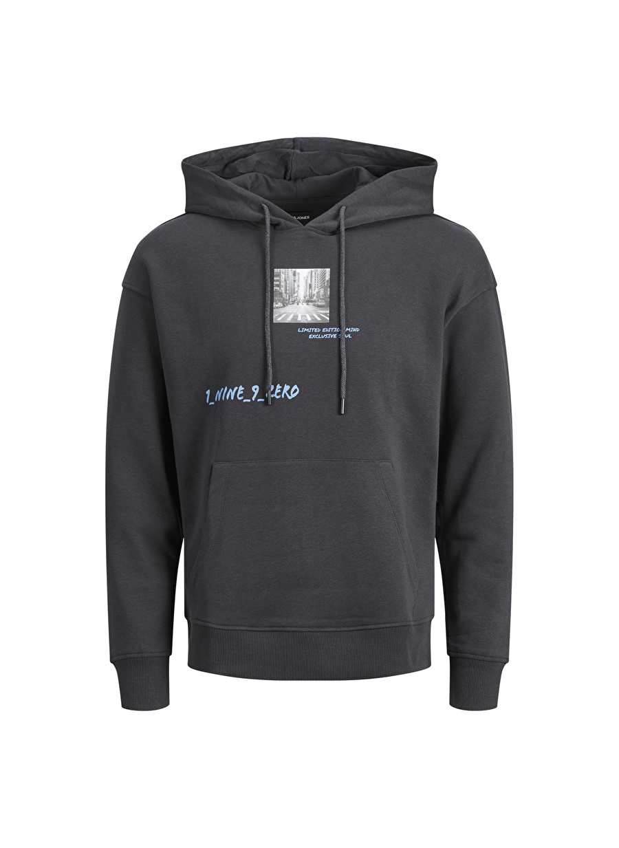 Jack & Jones Kapüşon Yaka Antrasit Erkek Sweatshırt 12211548_JJSCRAWL SWEAT HOOD