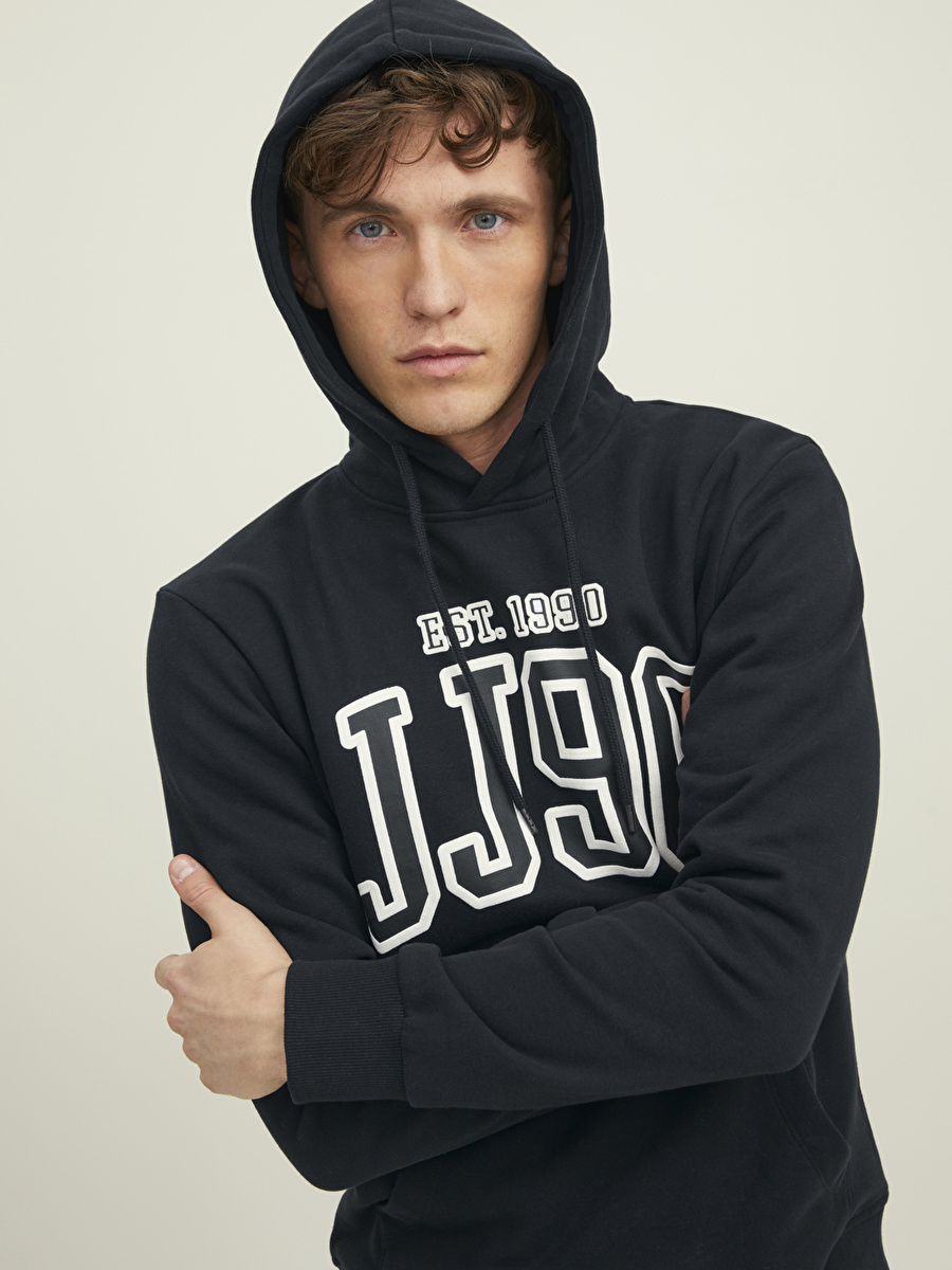 Jack & Jones Kapüşon Yaka Siyah Erkek Sweatshırt 12211457_JJCEMB SWEAT HOOD