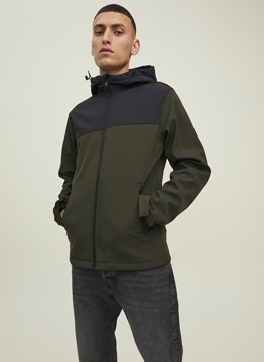 Jack & Jones Koyu Yeşil Erkek Kapüşonlu   Mont 12212363_JJEMARVIN HOOD SOFTSHELL N