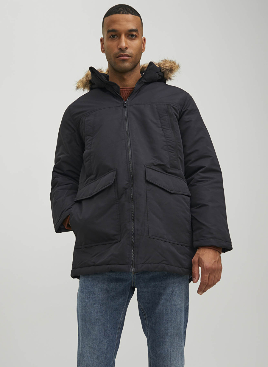 Jack & Jones Siyah Erkek Kapüşonlu   Mont 12211773_JJECRAFT PARKA SN