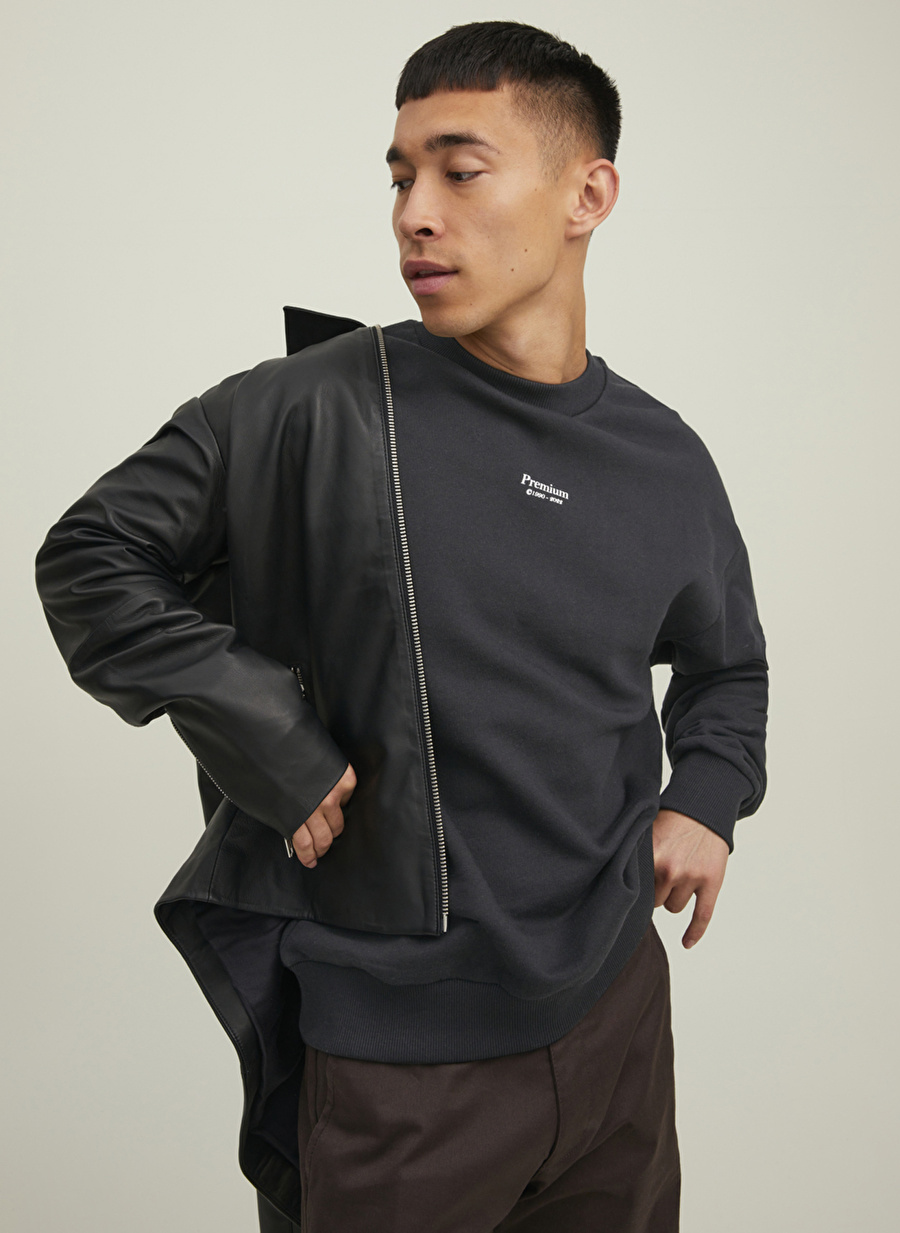 Jack & Jones Bisiklet Yaka Siyah Erkek Sweatshırt 12213688_JPRBLAKAM BRANDING SWEAT C