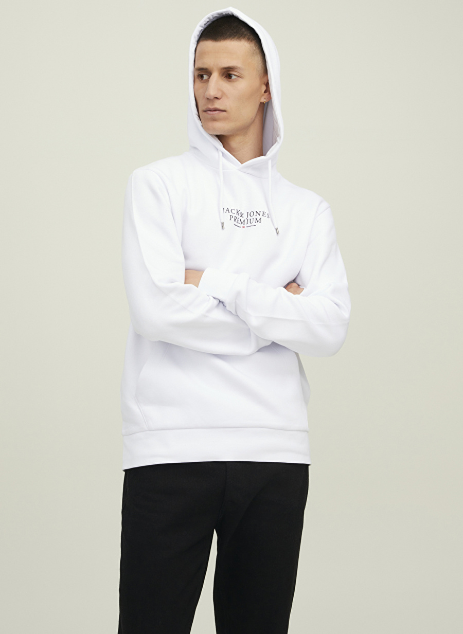 Jack & Jones Kapüşon Yaka Beyaz Erkek Sweatshırt 12216335_JPRBLUARCHIE SWEAT HOOD NO