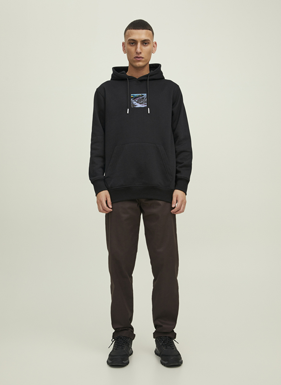 Jack & Jones Kapüşon Yaka Siyah Erkek Sweatshırt 12216305_JCOHIKING SWEAT HOOD