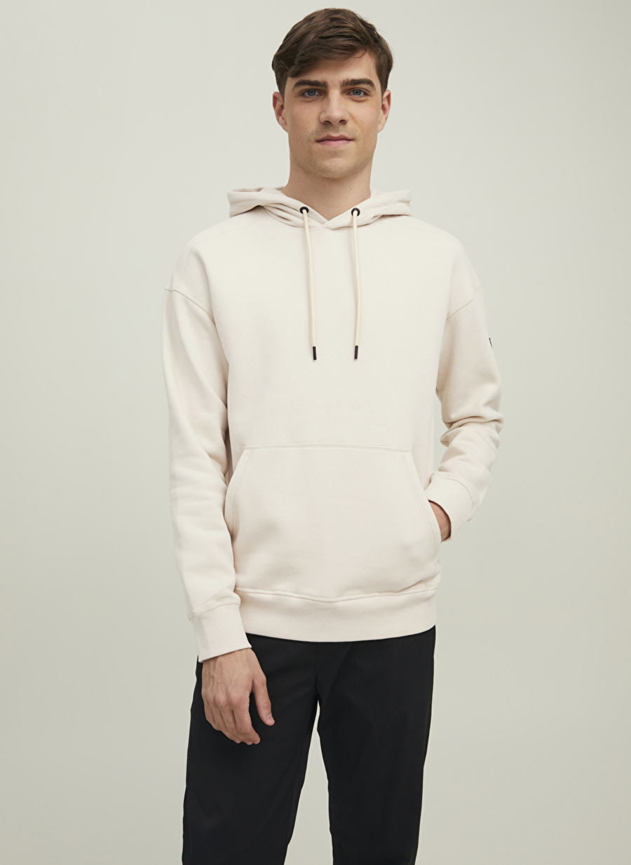 Jack & Jones Kapüşon Yaka Bej Erkek Sweatshırt 12216342_JCOCLASSIC WAFFLE SWEAT HO