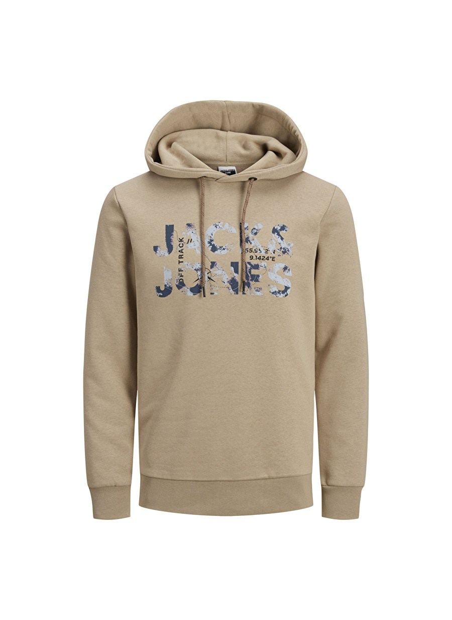 Jack & Jones Kapüşon Yaka Koyu Bej Erkek Sweatshırt 12216242_JCOTECH LOGO SWEAT HOOD