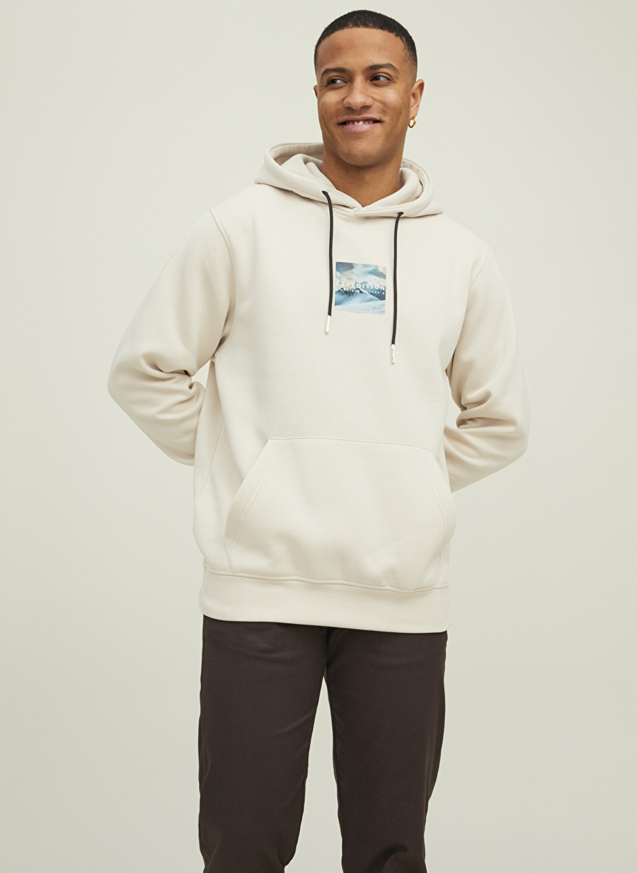 Jack & Jones Kapüşon Yaka Bej Erkek Sweatshırt 12216305_JCOHIKING SWEAT HOOD