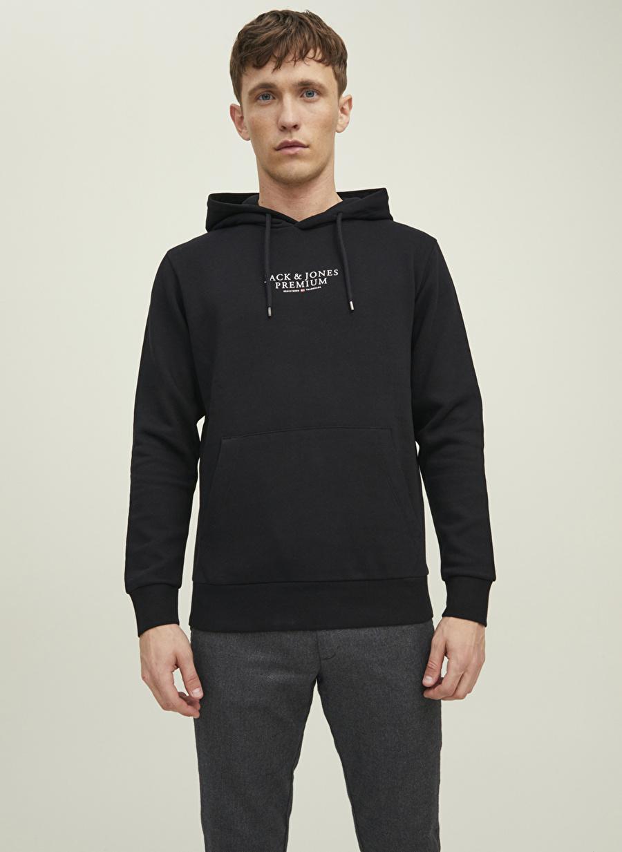 Jack & Jones Kapüşon Yaka Siyah Erkek Sweatshırt 12216335_JPRBLUARCHIE SWEAT HOOD NO