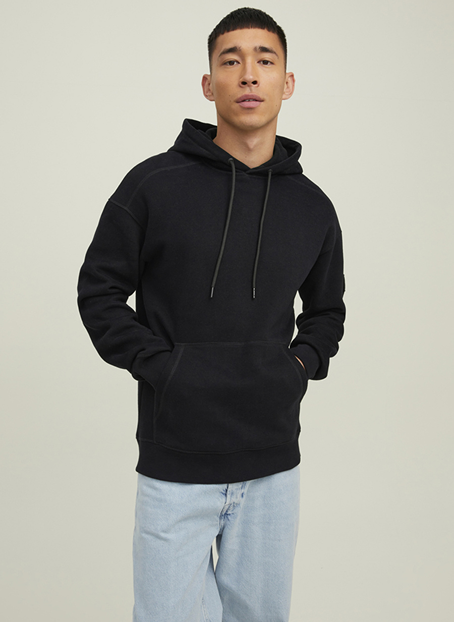 Jack & Jones Kapüşon Yaka Siyah Erkek Sweatshırt 12216342_JCOCLASSIC WAFFLE SWEAT HO