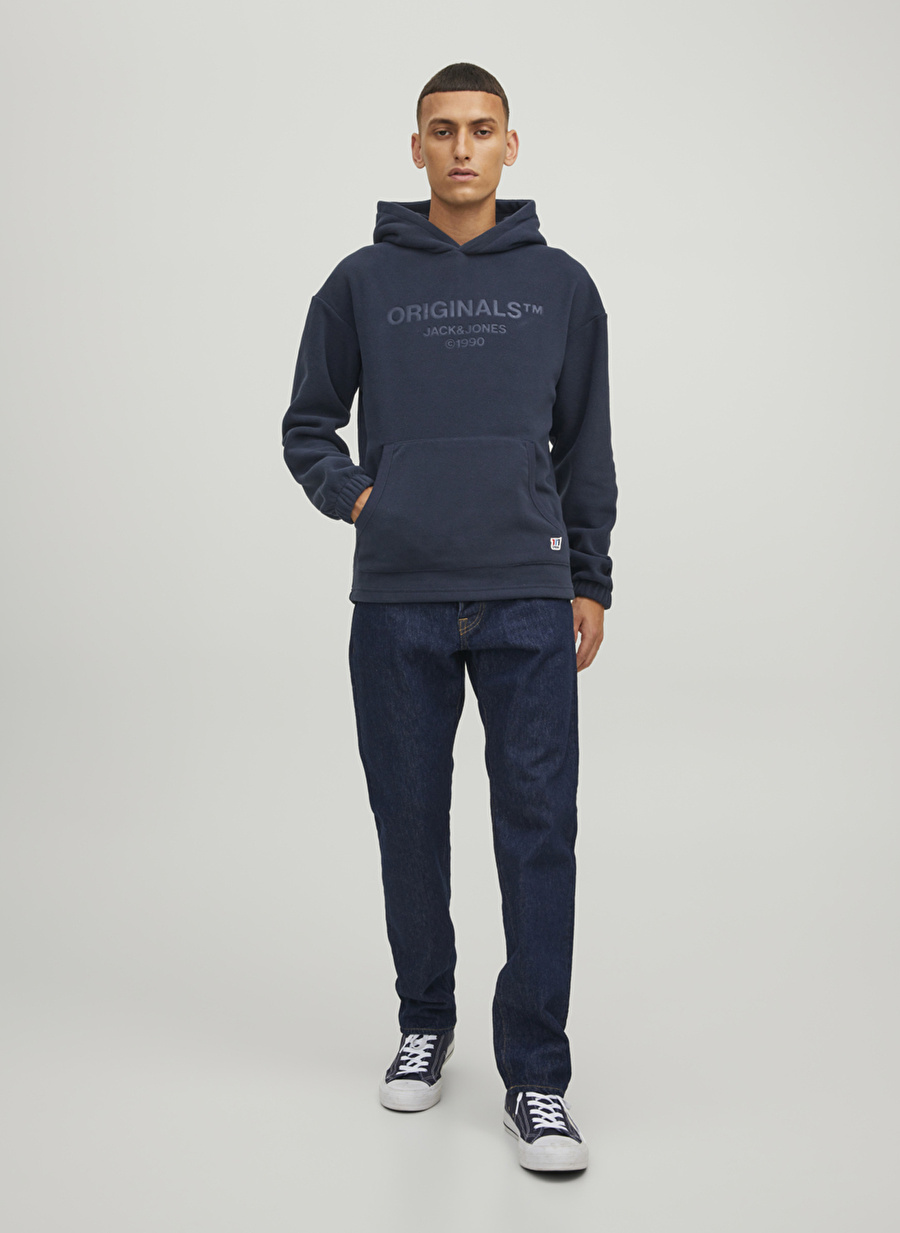 Jack & Jones Kapüşon Yaka Koyu Lacivert Erkek Sweatshırt 12216573_JORSLOPE FLEECE SWEAT HOOD