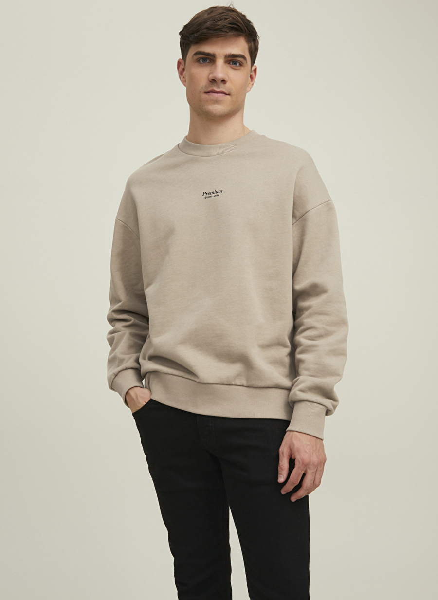 Jack & Jones Bisiklet Yaka Açık Kahve Erkek Sweatshırt 12213688_JPRBLAKAM BRANDING SWEAT C