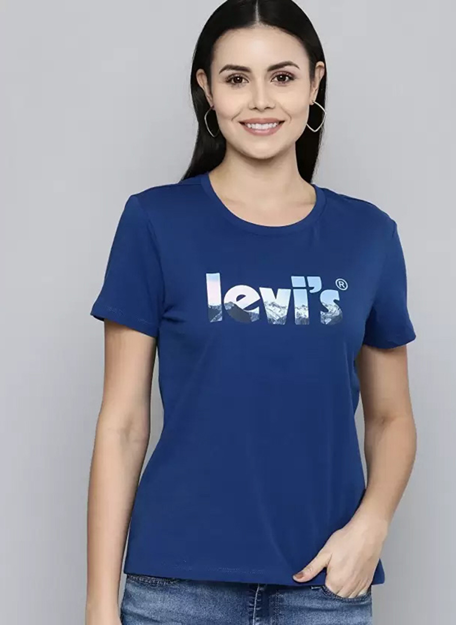 Levis Bisiklet Yaka Mavi Kadın T-Shirt 23771-0327