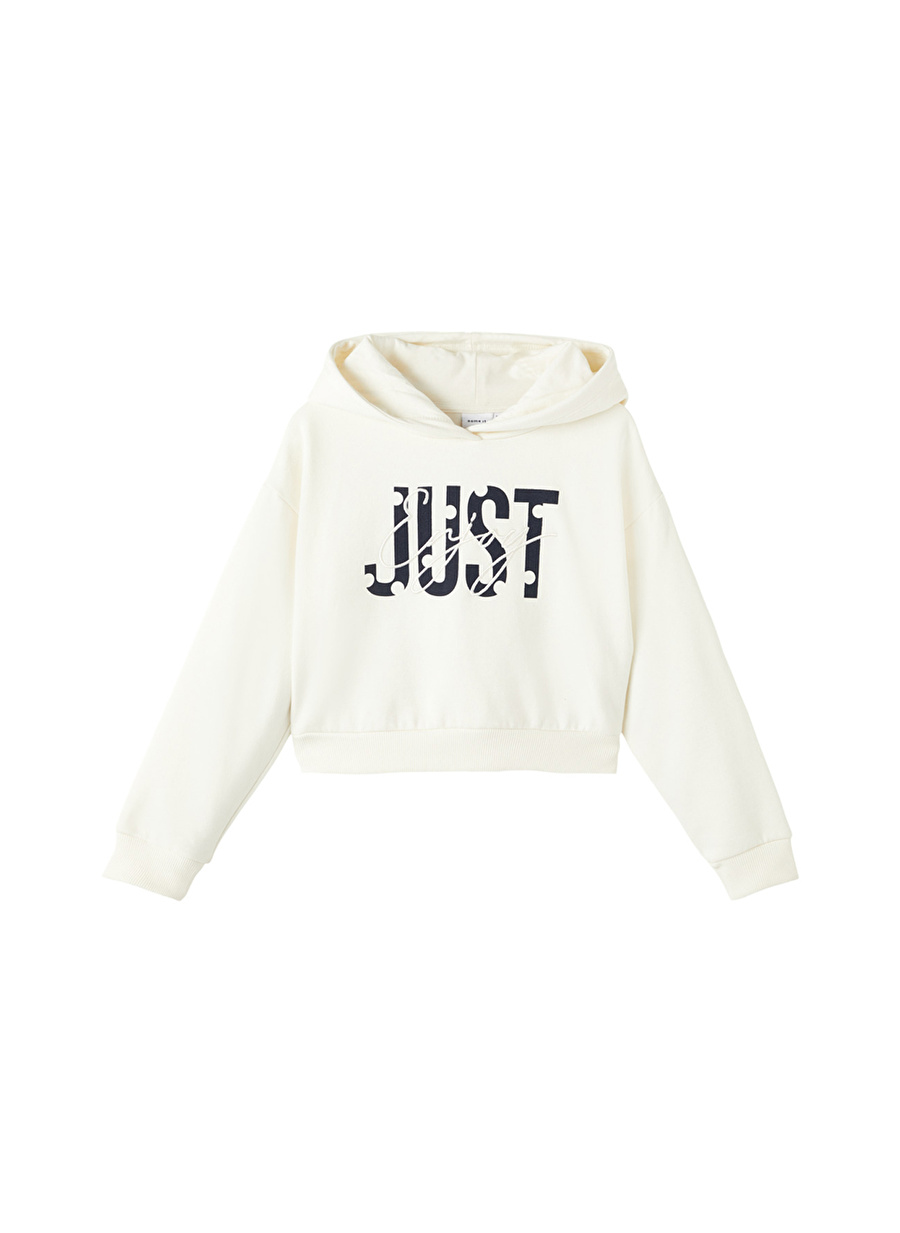 Name İt Kemik Kız Çocuk Kapüşonlu Uzun Kollu Baskılı Sweatshirt NKFNAJOY LS CROPPED SWEAT WH  BRU