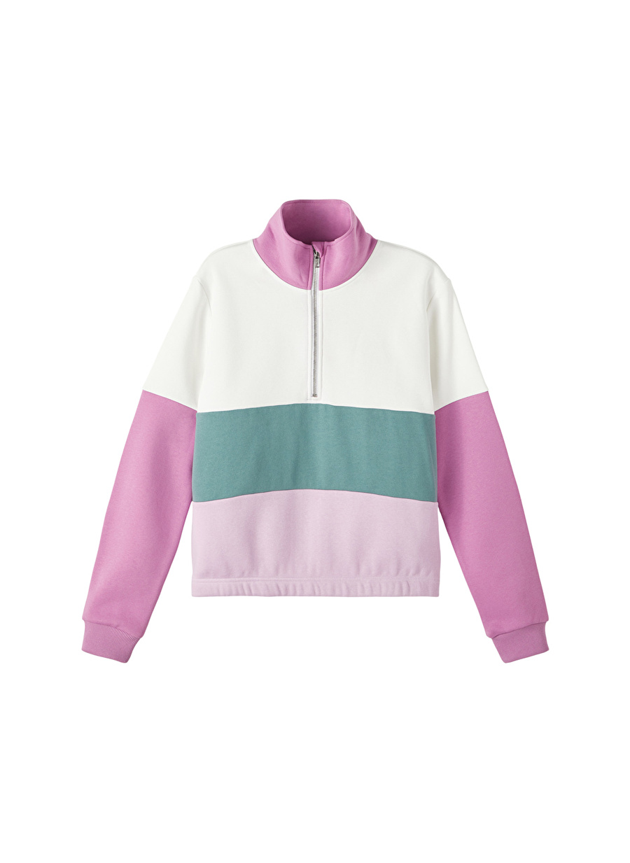 Lmtd Pembe Kız Çocuk Dik Yaka Uzun Kollu Geometrik Sweatshirt NLFNAZIP LS SHORT HALF ZIP SWEAT