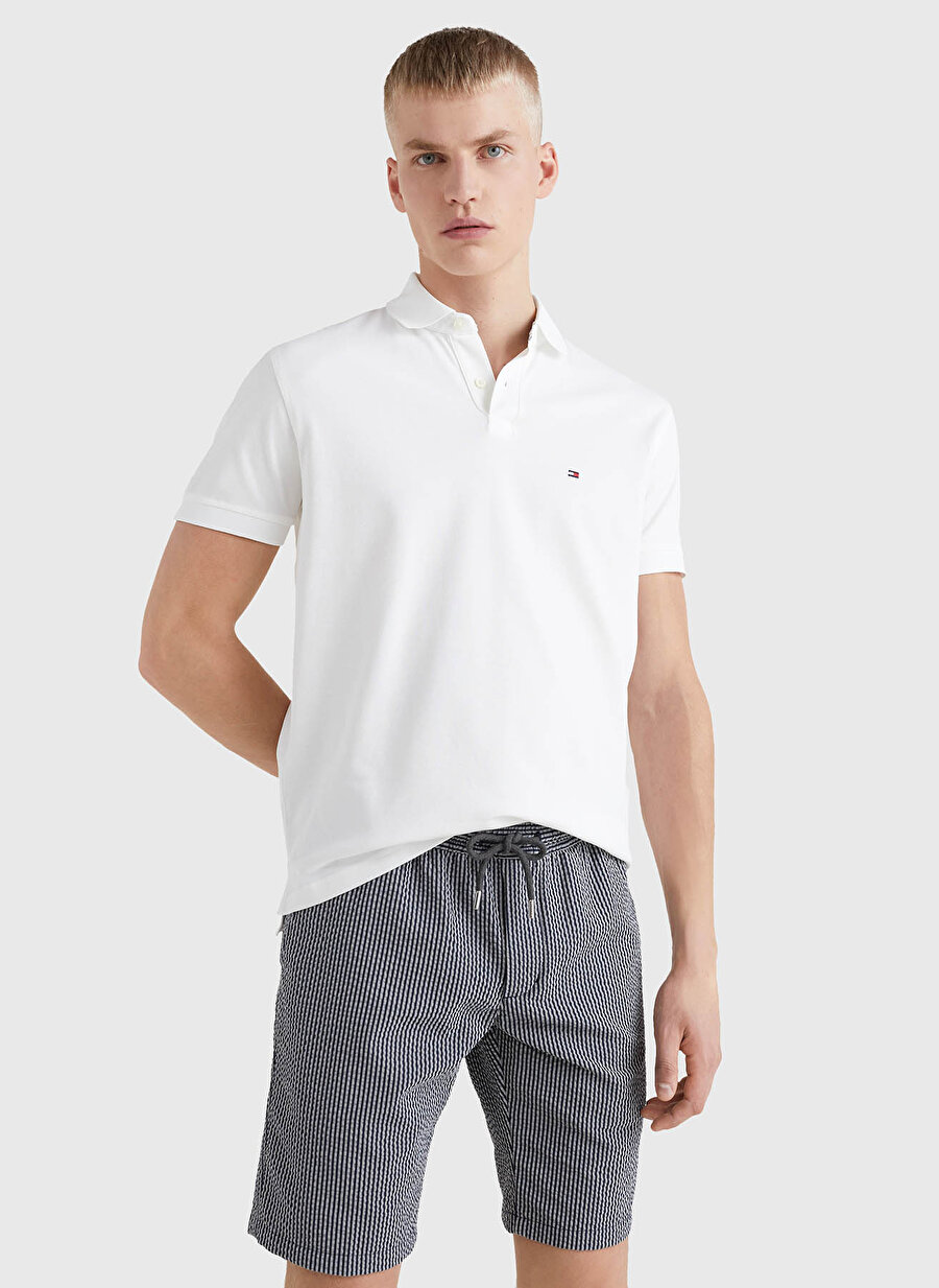 Tommy Hilfiger Polo Yaka Slim Fit Beyaz Erkek Organik Pamuk T-Shirt MW0MW17770YBR