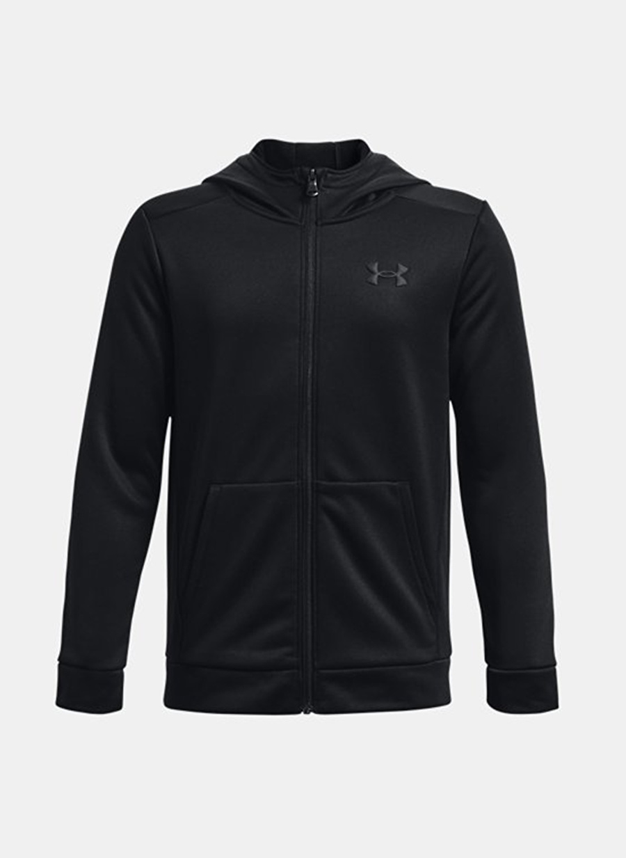 Under Armour Siyah Erkek Çocuk Dik Yaka Uzun Kollu Düz Sweatshirt 1373541-001 UA Armour Fleece FZ