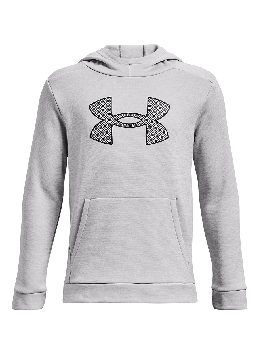 Under Armour Gri - Siyah Erkek Çocuk Kapüşonlu Uzun Kollu Düz Sweatshirt 1373540-015 UA Armour Fleece Big Lo