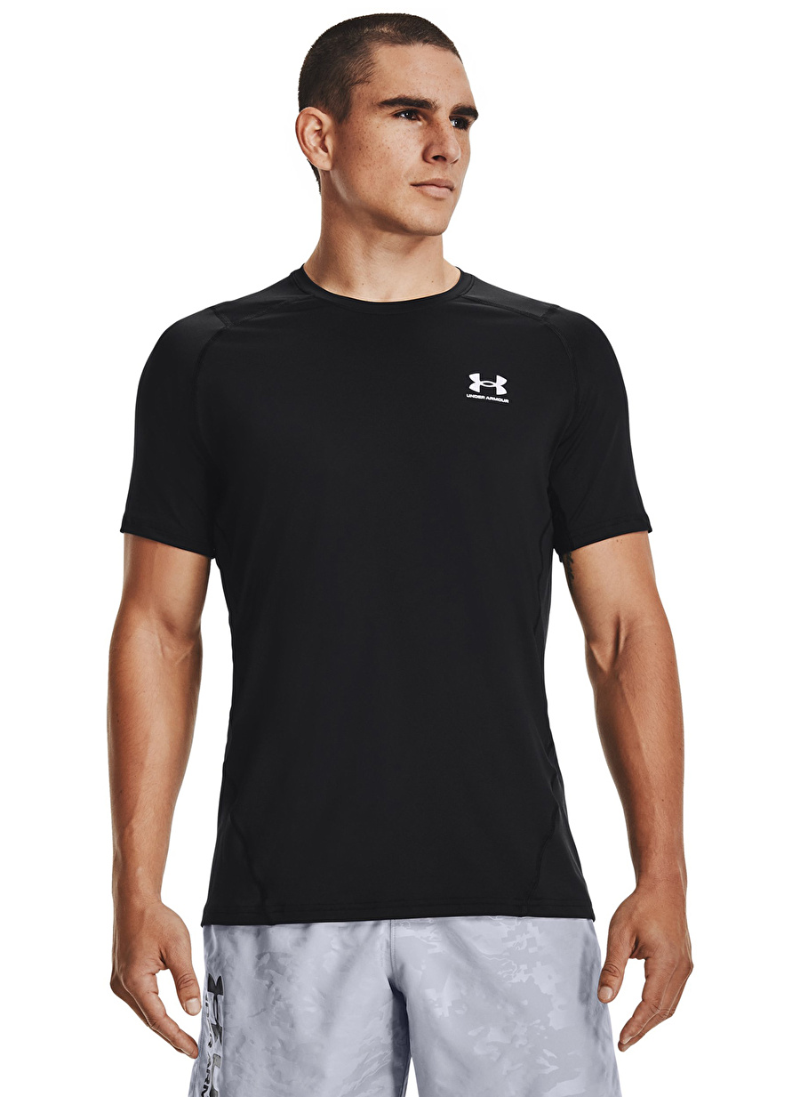 Under Armour 1361683 UA HG Armour Fitted SS Siyah - Beyaz Erkek Yuvarlak Yaka T-Shirt