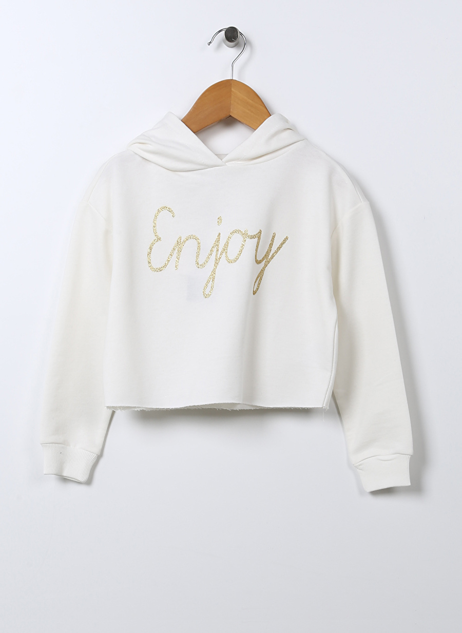 Limon Kapüşonlu   Standart Kalıp Baskılı Ekru Kız Çocuk Sweatshirt