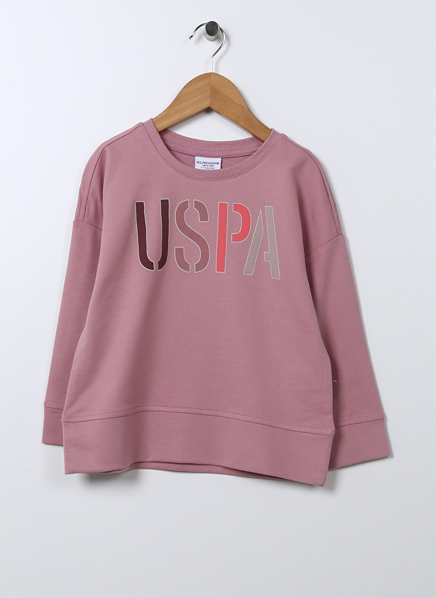 U.S. Polo Assn. Pembe Kız Çocuk Bisiklet Yaka Uzun Kollu Oversize Düz Sweatshirt RAIN-SK022