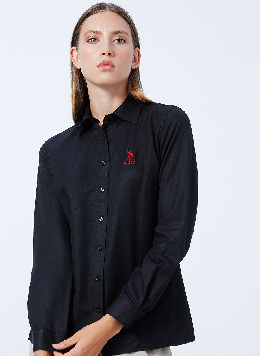 U.S. Polo Assn. Gömlek Yaka Düz Siyah Kadın Gömlek WOX022K