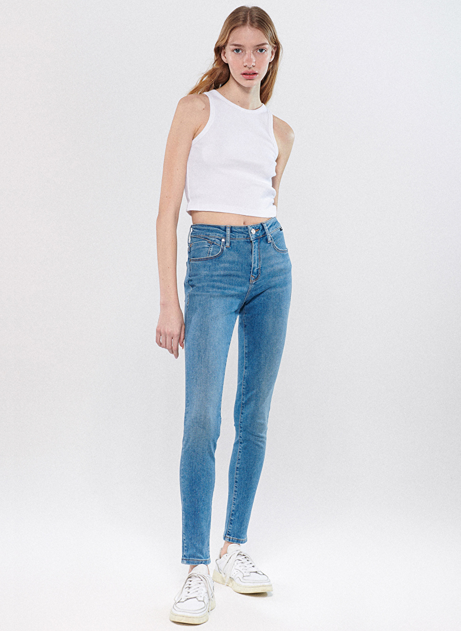 Mavi Yüksek Bel Dar Paça Skinny Fit Kadın Denim Pantolon M1067882468 ALISSA Mid BLUE LINE_1