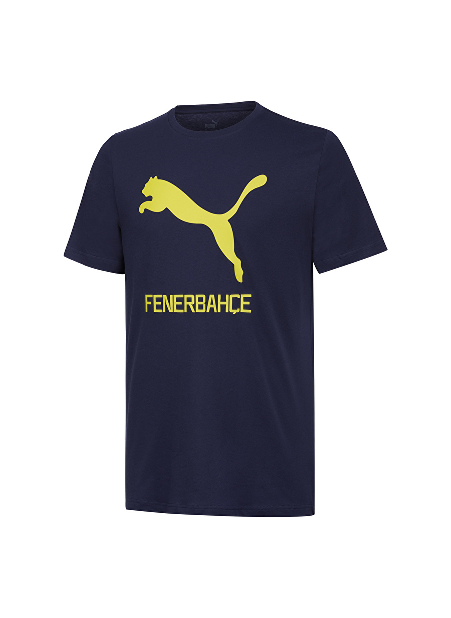 Puma Yuvarlak Yaka Düz Lacivert - Sarı Erkek T-Shirt 77313601 FSK Cat Tee