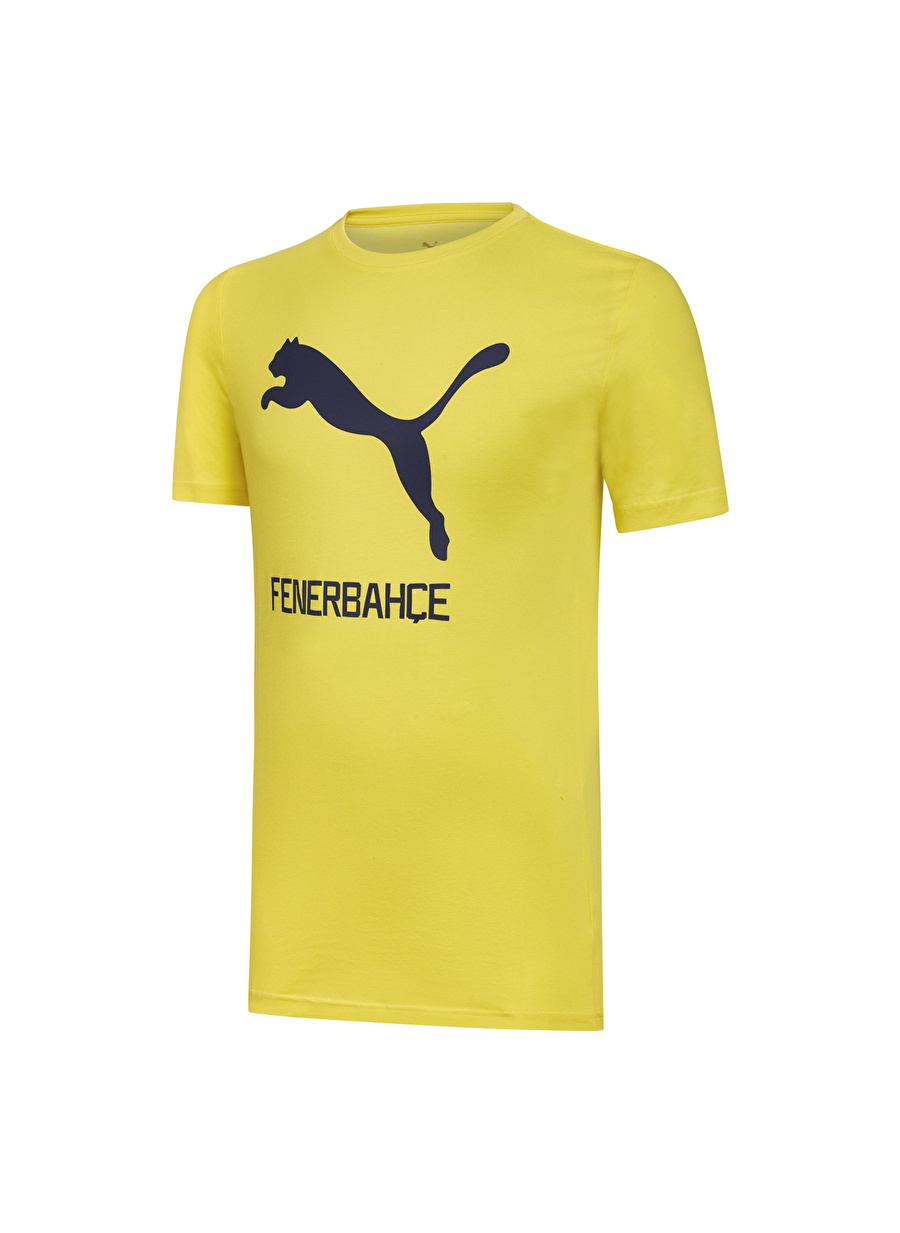 Puma Yuvarlak Yaka Düz Sarı - Lacivert Erkek T-Shirt 77313603 FSK Cat Tee