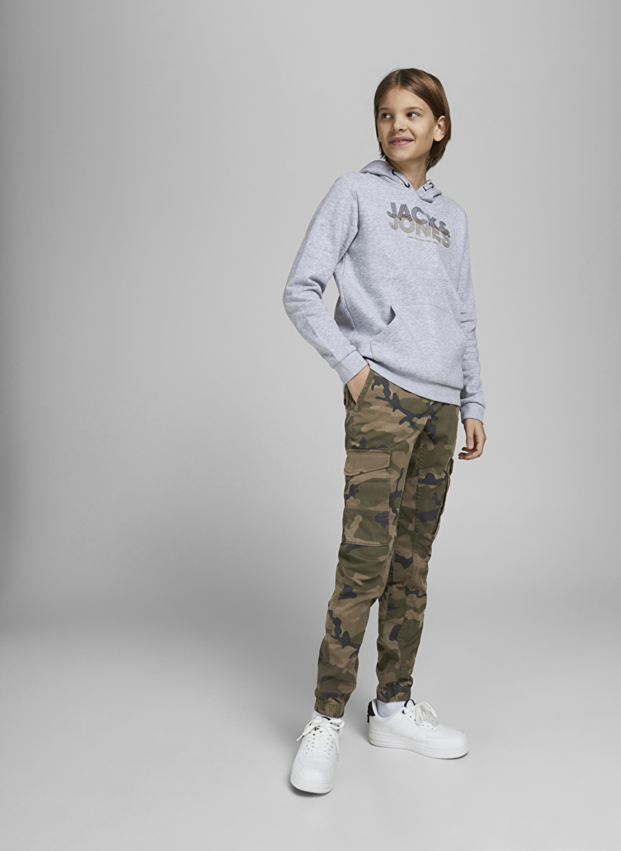 Jack & Jones Yeşil Erkek Çocuk Düz Kargo Pantolon JPSTPAUL JJFLAKE AKM 1075 CAMO JNR