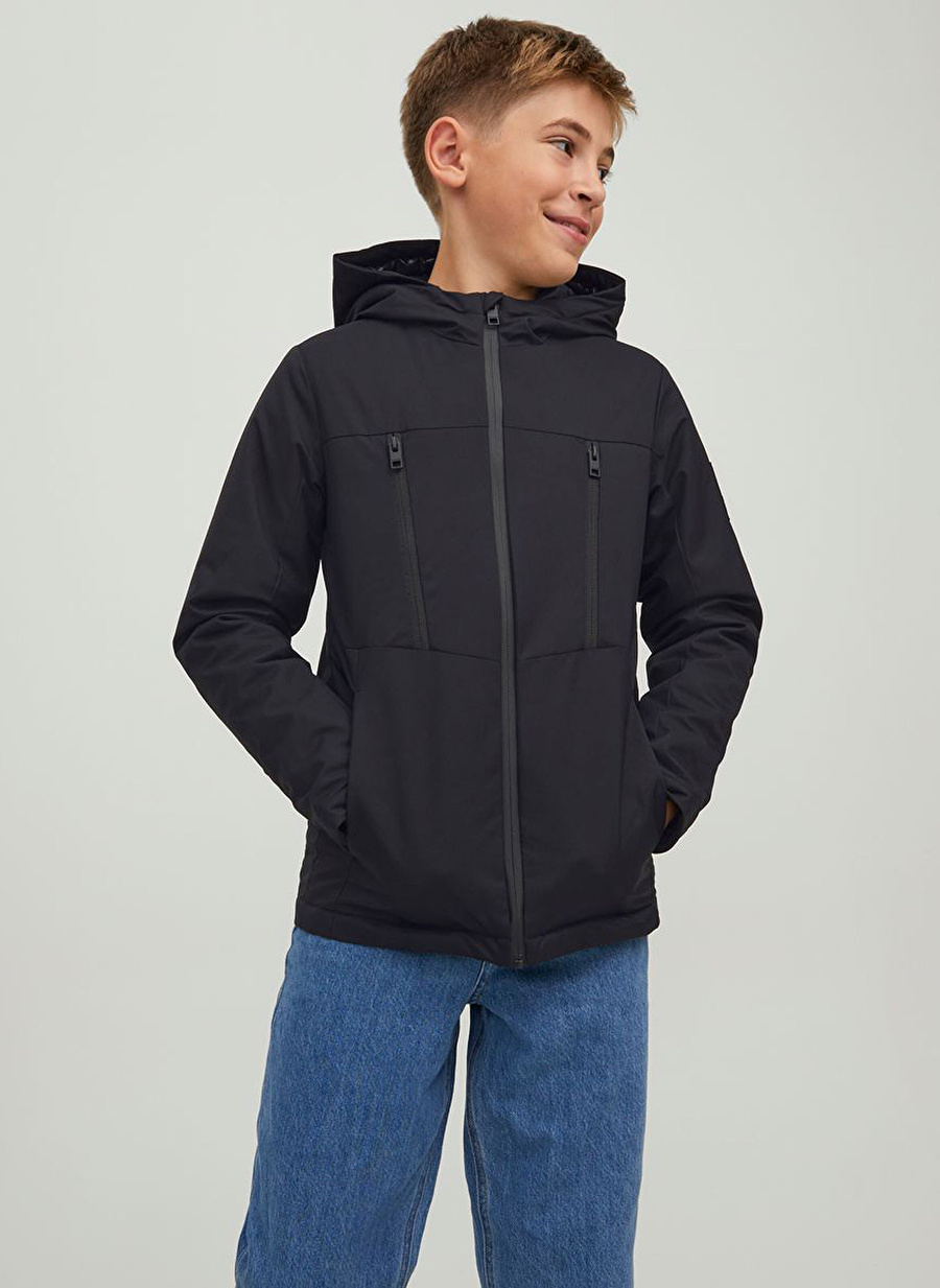 Jack & Jones Siyah Erkek Çocuk Fermuarlı Uzun Kollu Düz Mont JCOABEL JACKET SN JNR