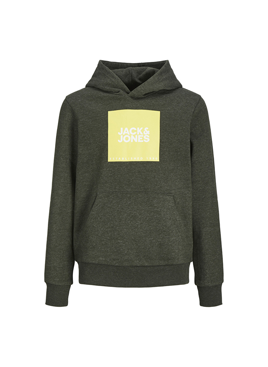 Jack & Jones Haki Erkek Çocuk Kapüşonlu Uzun Kollu Baskılı Sweatshirt JJLOCK SWEAT HOOD JNR