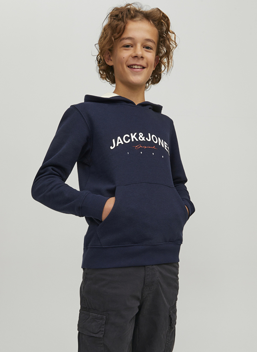 Jack & Jones Lacivert Erkek Çocuk Kapüşonlu Uzun Kollu Baskılı Sweatshirt JORFRIDAY SWEAT HOOD BF JNR