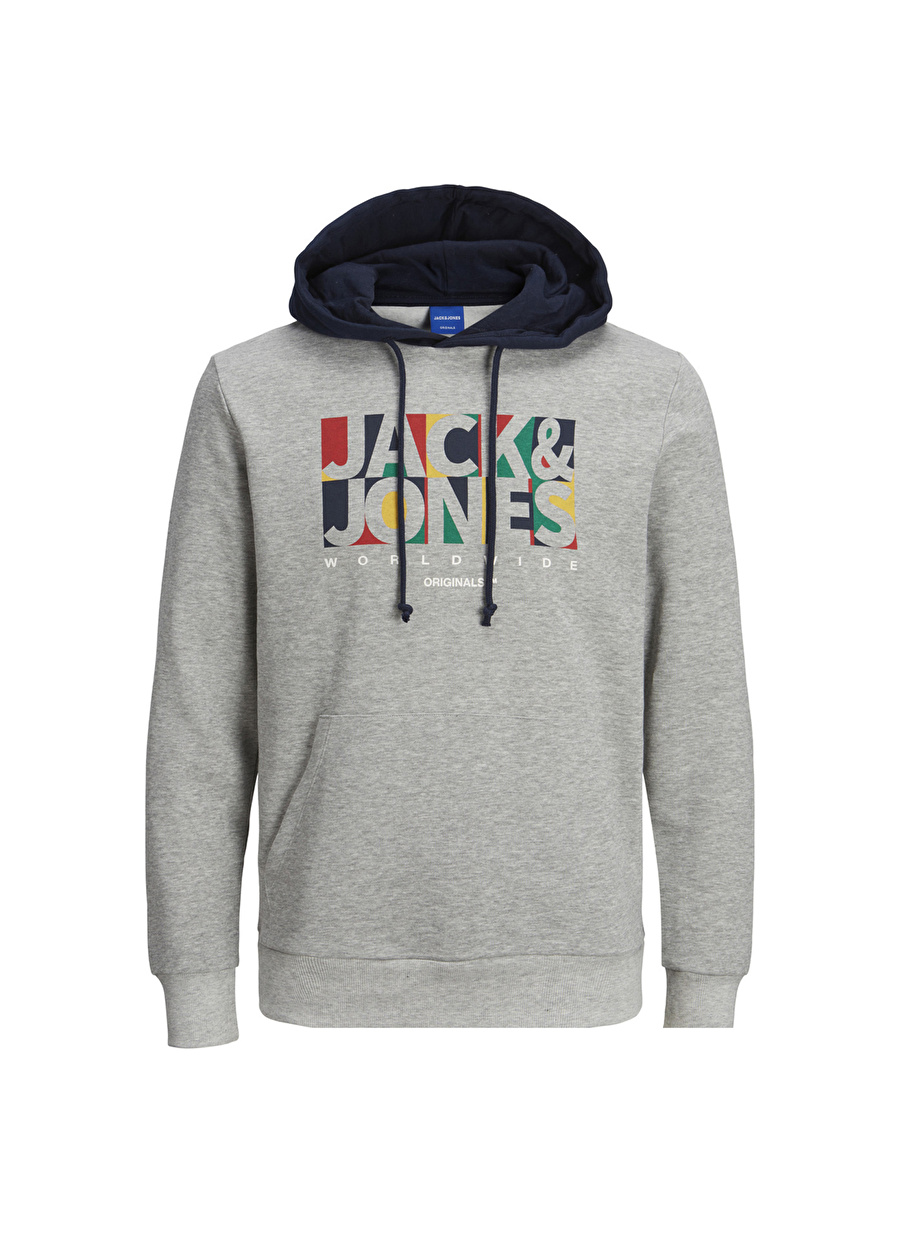 Jack & Jones Açık Gri Erkek Çocuk Kapüşonlu Uzun Kollu Baskılı Sweatshirt JORPALETTE SWEAT HOOD JNR